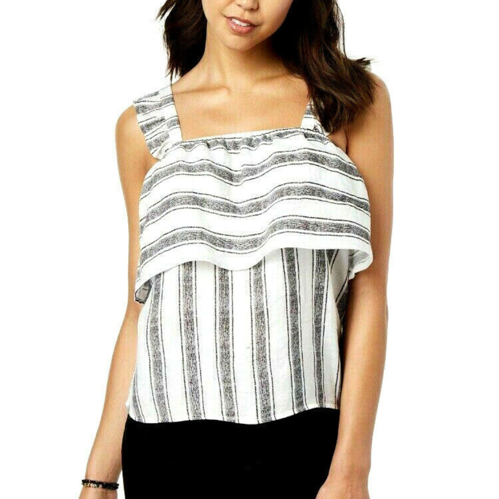Almost Famous Juniors Striped Ruffle-Trimmed Tank